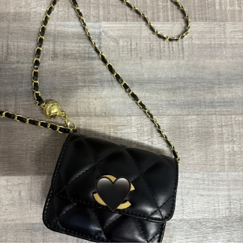 Lux Black Quilted Nano Mini Bag with Gold Chain - Picture 6 of 8